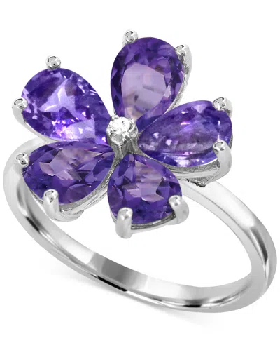 Macy's Amethyst (3-1/4 Ct. T.w.) & Diamond Accent Flower Ring In Sterling Silver