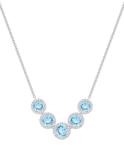 Macy's Amethyst (3-1/4 Ct. T.w.) & Lab Grown White Sapphire (5/8 Ct. T.w.) Five Stone Halo 17" Collar Neckl In Blue