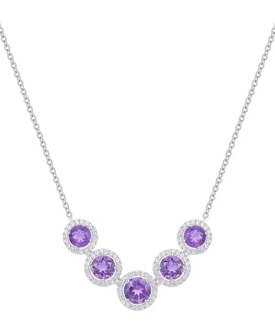 Macy's Amethyst (3-1/4 Ct. T.w.) & Lab Grown White Sapphire (5/8 Ct. T.w.) Five Stone Halo 17" Collar Neckl In Purple