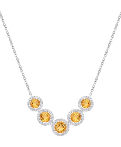 Macy's Amethyst (3-1/4 Ct. T.w.) & Lab Grown White Sapphire (5/8 Ct. T.w.) Five Stone Halo 17" Collar Neckl In Yellow