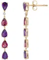 Macy's Amethyst (3-5/8 Ct. T.w.) And Rhodolite (3-5/8 Ct. T.w.) Drop Long Earrings In 14k Yellow Gold In Gold