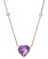 Macy's Amethyst (3 Ct. T.w.) & Diamond (1/10 Ct. T.w.) 17" Pendant Necklace In 14k Rose Gold In Amethyst