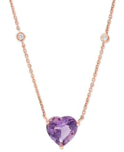 Macy's Amethyst (3 Ct. T.w.) & Diamond (1/10 Ct. T.w.) 17" Pendant Necklace In 14k Rose Gold