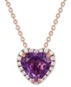 Macy's Amethyst (3 Ct. T.w.) & White Topaz (1/3 Ct. T.w.) Heart Halo 18" Pendant Necklace In Rose Gold-plat In Amethyst