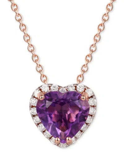 Macy's Amethyst (3 Ct. T.w.) & White Topaz (1/3 Ct. T.w.) Heart Halo 18" Pendant Necklace In Rose Gold-plat