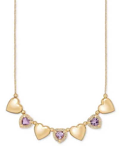 Macy's Amethyst (3 Ct. T.w.) & White Topaz (3/4 Ct. T.w.) Puffed Heart 18" Necklace In 14k Gold-plated Ster
