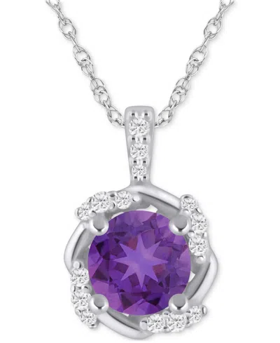 Macy's Amethyst (3/4 Ct. T.w.) & Diamond (1/10 Ct. T.w.) Curved Frame 18" Pendant Necklace In Sterling Silv In Purple