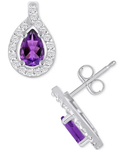 Macy's Amethyst (3/4 Ct. T.w.) & Diamond (1/4 Ct. T.w.) Halo Stud Earrings In 10k White Gold (also Availabl In Purple