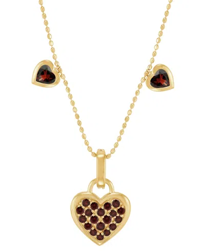 Macy's Amethyst (3/4 Ct. T.w.) & Diamond Accent Triple Heart 18" Pendant Necklace In 14k Gold-plated Sterli In Garnet