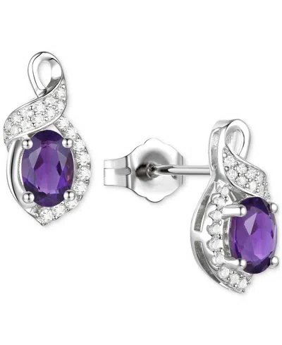 Macy's Amethyst (3/4 Ct. T.w.) & Lab-grown White Sapphire (1/6 Ct. T.w.) Oval Swirl Stud Earrings In Sterli