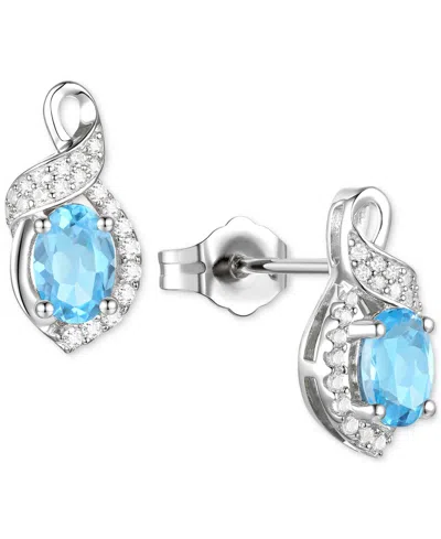 Macy's Amethyst (3/4 Ct. T.w.) & Lab-grown White Sapphire (1/6 Ct. T.w.) Oval Swirl Stud Earrings In Sterli In Blue Topaz