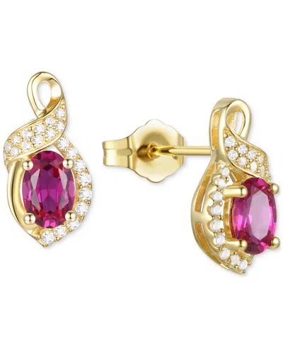 Macy's Amethyst (3/4 Ct. T.w.) & Lab-grown White Sapphire (1/6 Ct. T.w.) Oval Swirl Stud Earrings In Sterli In Ruby