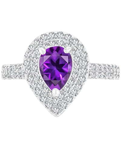 Macy's Amethyst (3/4 Ct. T.w.) & Lab-grown White Sapphire (3/4 Ct. T.w.) Teardrop Halo Birthstone Ring In S