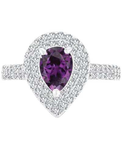 Macy's Amethyst (3/4 Ct. T.w.) & Lab-grown White Sapphire (3/4 Ct. T.w.) Teardrop Halo Birthstone Ring In S In Alexandrite