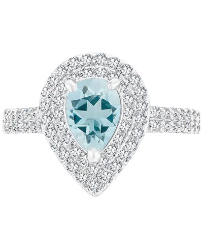 Macy's Amethyst (3/4 Ct. T.w.) & Lab-grown White Sapphire (3/4 Ct. T.w.) Teardrop Halo Birthstone Ring In S In Aquamarine