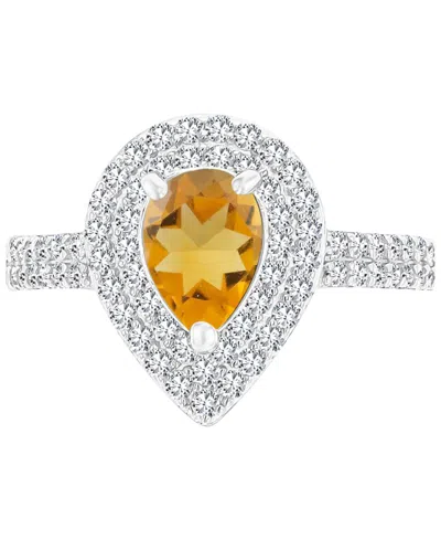 Macy's Amethyst (3/4 Ct. T.w.) & Lab-grown White Sapphire (3/4 Ct. T.w.) Teardrop Halo Birthstone Ring In S In Citrine