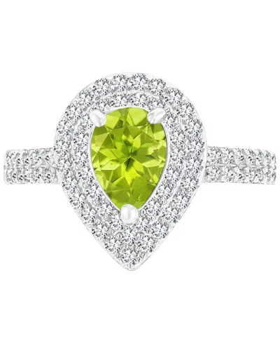 Macy's Amethyst (3/4 Ct. T.w.) & Lab-grown White Sapphire (3/4 Ct. T.w.) Teardrop Halo Birthstone Ring In S In Peridot