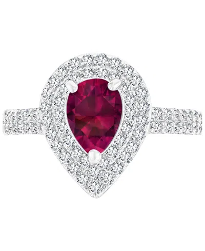 Macy's Amethyst (3/4 Ct. T.w.) & Lab-grown White Sapphire (3/4 Ct. T.w.) Teardrop Halo Birthstone Ring In S In Ruby