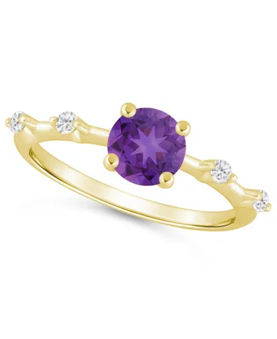 Macy's Amethyst (3/4 Ct. T.w.) And White Diamond (1/10 Ct. T.w.) Ring In 10k White Gold In Amethyst,yellow Gold