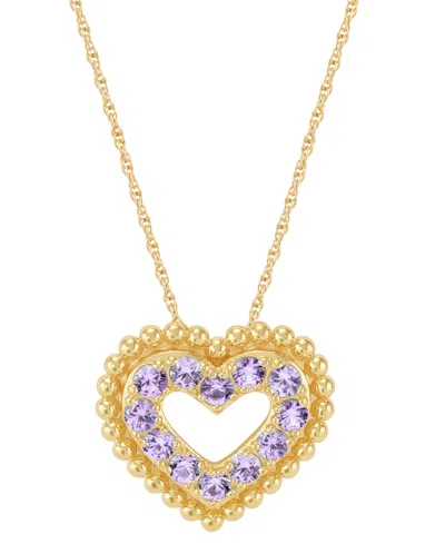 Macy's Amethyst (3/4 Ct. T.w.) Heart Pendant Necklace In 14k Gold Over Sterling Silver, 16" + 2" Extender (
