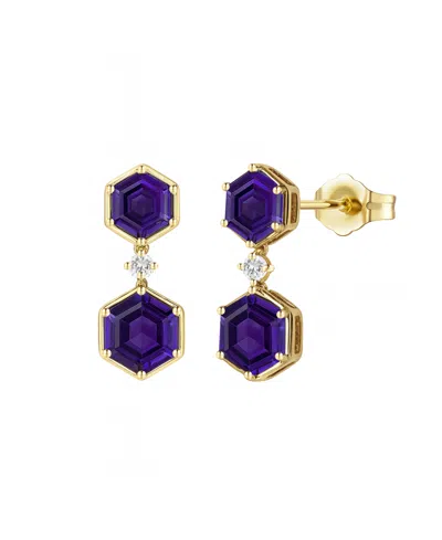 Macy's Amethyst (3.5 Ct. T.w.) And Lab-grown White Sapphire (0.06 Ct. T.w.) Earrings In Sterling Silver (al In Gold