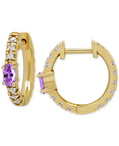 Macy's Amethyst (3/8 Ct. T.w.) & Lab Grown White Sapphire (1-1/5 Ct. T.w.) Small Hoop Earrings In 14k Gold-