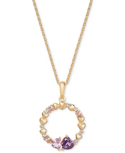 Macy's Amethyst (3/8 Ct. T.w.), Pink Amethyst (1/3 Ct. T.w.) & White Topaz Accent Circle Hearts 18" Pendant In Gold