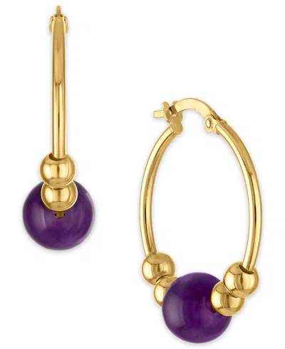 Macy's Amethyst (4 Ct. T.w.) Bead Polished Hoop Earrings In 10k Yellow Gold In Brown