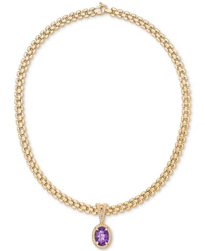 Macy's Amethyst (5-3/8 Ct. T.w.) & White Topaz (3/4 Ct. T.w.) Panther Link 18" Necklace In 14k Gold-plated