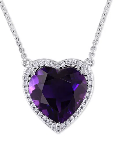 Macy's Amethyst (5-5/8 Ct. T.w.) & Diamond (1/5 Ct. T.w.) Heart Halo 18" Pendant Necklace In 14k White Gold