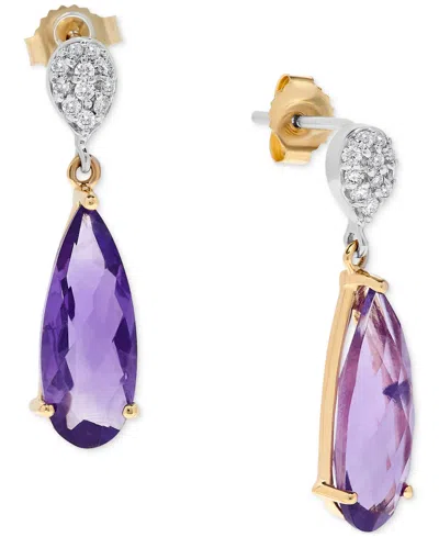Macy's Amethyst (5 Ct. T.w.) & Diamond (1/6 Ct. T.w.) Drop Earrings In 14k Gold