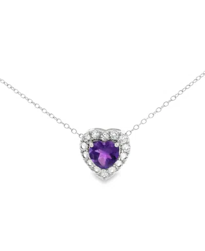 Macy's Amethyst (5/4 Ct. T.w.) And White Topaz (2/5 Ct. T.w.) Heart Shape Pendant Necklace In Sterling Silv In Metallic