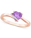 Macy's Amethyst (5/8 Ct. T.w.) & Diamond Accent Heart Promise Ring In 18k Rose Gold Flash-plated Sterling S In Amethyst