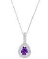 Macy's Amethyst (5/8 Ct. T.w.) & Lab-grown White Sapphire (1/2 Ct. T.w.) Teardrop Halo Birthstone Pendant N In Amethyst