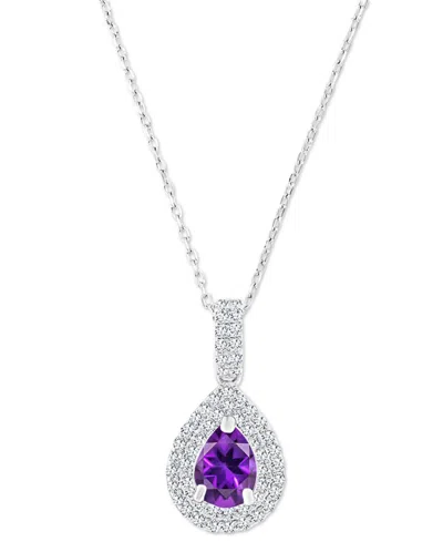 Macy's Amethyst (5/8 Ct. T.w.) & Lab-grown White Sapphire (1/2 Ct. T.w.) Teardrop Halo Birthstone Pendant N