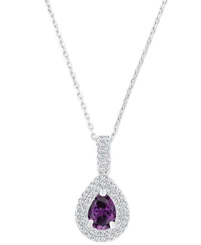 Macy's Amethyst (5/8 Ct. T.w.) & Lab-grown White Sapphire (1/2 Ct. T.w.) Teardrop Halo Birthstone Pendant N In Alexandrite