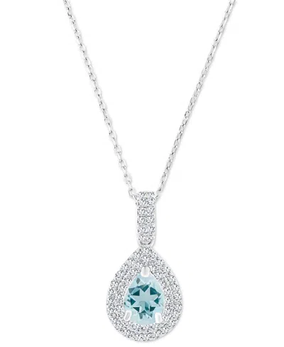 Macy's Amethyst (5/8 Ct. T.w.) & Lab-grown White Sapphire (1/2 Ct. T.w.) Teardrop Halo Birthstone Pendant N In Aquamarine