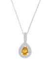Macy's Amethyst (5/8 Ct. T.w.) & Lab-grown White Sapphire (1/2 Ct. T.w.) Teardrop Halo Birthstone Pendant N In Citrine