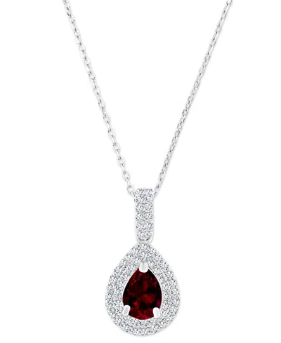Macy's Amethyst (5/8 Ct. T.w.) & Lab-grown White Sapphire (1/2 Ct. T.w.) Teardrop Halo Birthstone Pendant N In Garnet