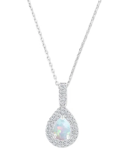 Macy's Amethyst (5/8 Ct. T.w.) & Lab-grown White Sapphire (1/2 Ct. T.w.) Teardrop Halo Birthstone Pendant N In Opal