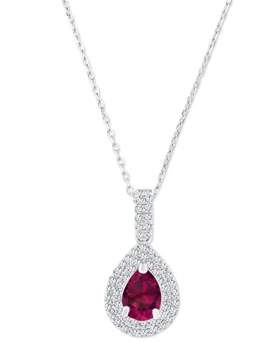 Macy's Amethyst (5/8 Ct. T.w.) & Lab-grown White Sapphire (1/2 Ct. T.w.) Teardrop Halo Birthstone Pendant N In Ruby