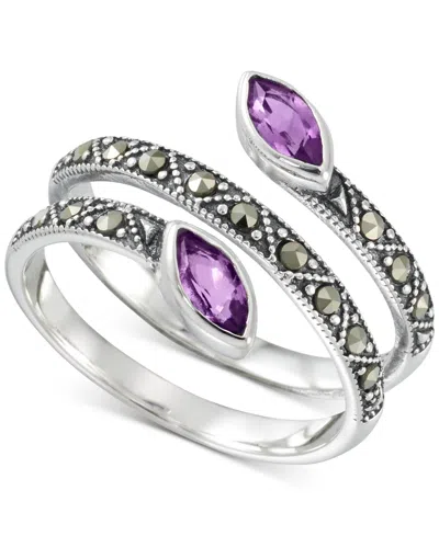 Macy's Amethyst (5/8 Ct. T.w.) & Marcasite (1/4 Ct. T.w.) Coil Ring In Sterling Silver