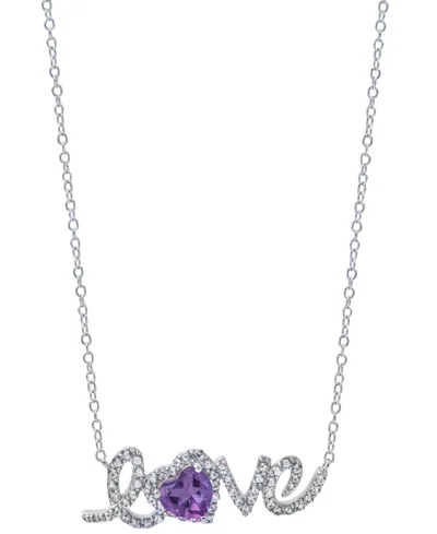 Macy's Amethyst (5/8 Ct. T.w) And White Topaz (1 Ct. T.w) 'love' Necklace In Sterling Silver