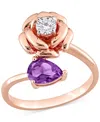 MACY'S AMETHYST (5/8 CT. T.W.) & WHITE TOPAZ (1/3 CT. T.W.) ROSE BYPASS RING IN ROSE-PLATED STERLING SILVER