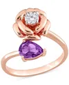 Macy's Amethyst (5/8 Ct. T.w.) & White Topaz (1/3 Ct. T.w.) Rose Bypass Ring In Rose-plated Sterling Silver In Amethyst