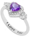 Macy's Amethyst (5/8 Ct.t.w.) And White Topaz (1/2 Ct.t.w.) 'i Love You' Message Ring In Sterling Silver