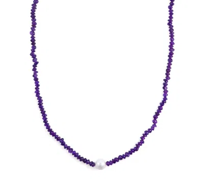Macy's Amethyst (5mm) And Freshwater Pearl (9.5-10.5mm) Necklace In Sterling Silver In Brown