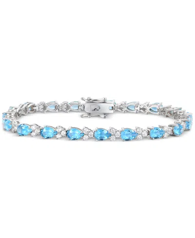 Macy's Amethyst (6-7/8 Ct. T.w.) & Lab-grown White Sapphire (2-1/2 Ct. T.w.) Link Bracelet In Sterling Silv In Blue Topaz