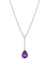 Macy's Amethyst (7/8 Ct. T.w.) & Diamond (1/20 Ct. T.w.) Pear Pendant Necklace In 14k White Gold, 18" + 2" In Amethyst