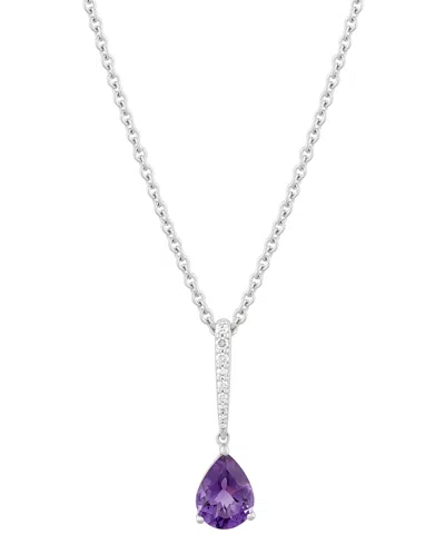 Macy's Amethyst (7/8 Ct. T.w.) & Diamond (1/20 Ct. T.w.) Pear Pendant Necklace In 14k White Gold, 18" + 2"